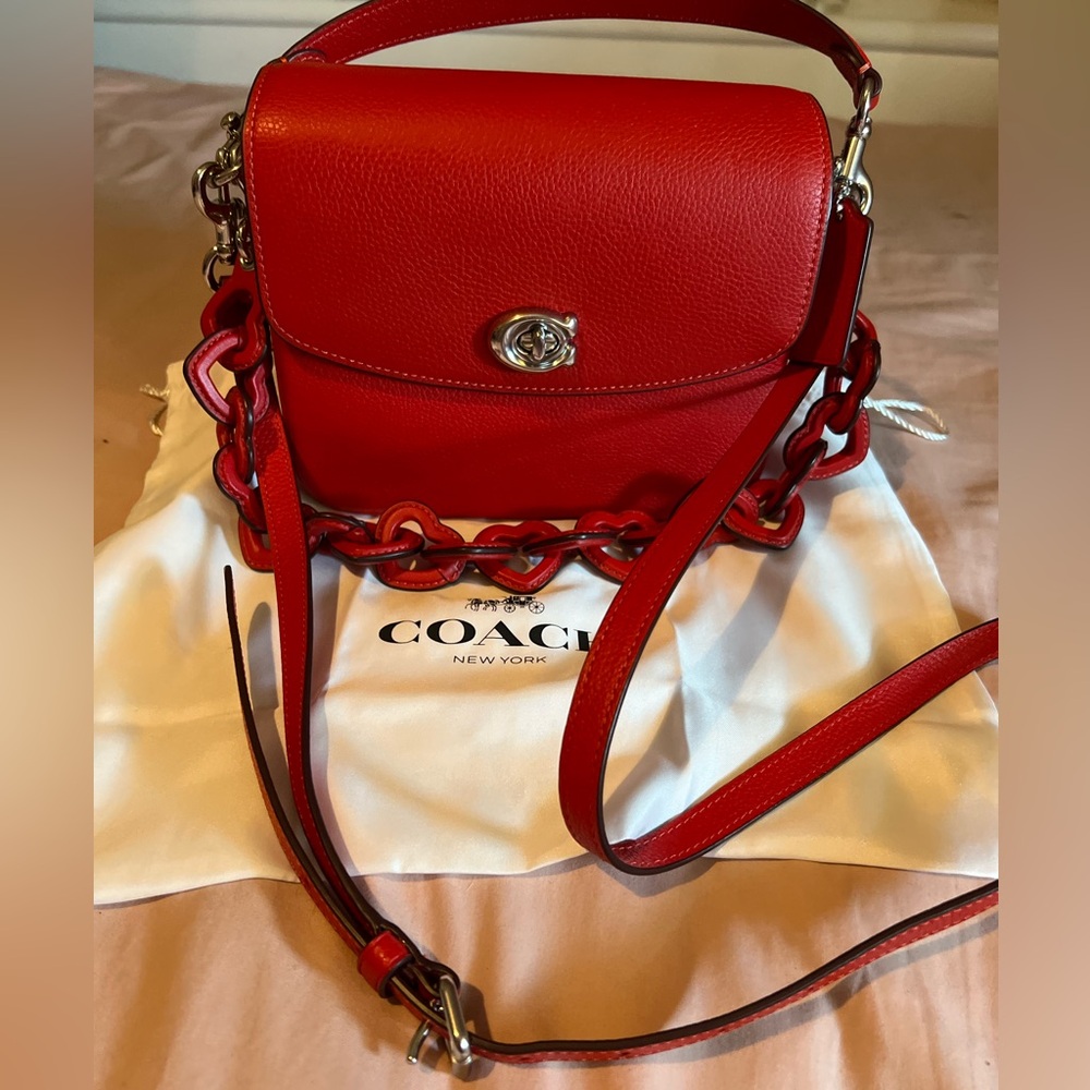Coach Red Crossbody Bag with Chunky Chain Strap